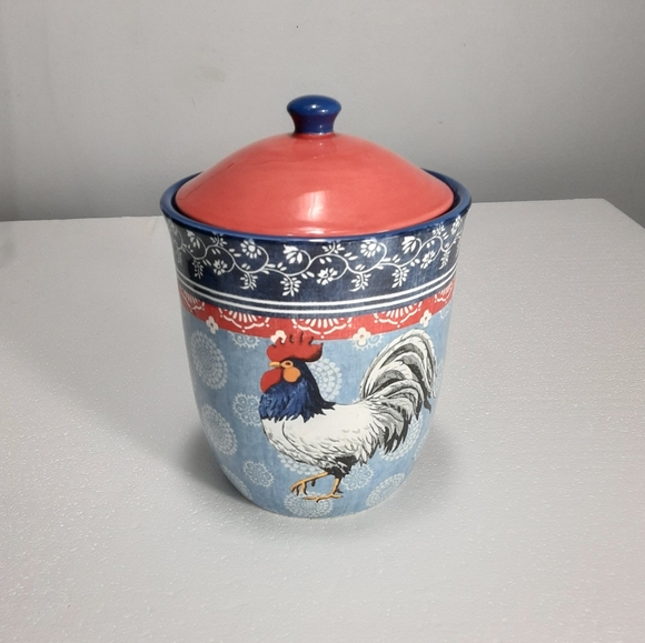 Certified International Blue and Red Rooster Canister Spring - Picture 2 of 9